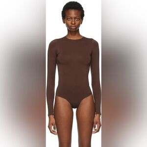SKIMS Brown Essential Thong Long Sleeve Bodysuit NWOT